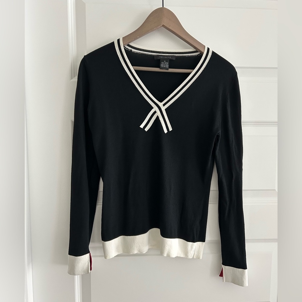 The Limited Colorblock Knit Top Black Cream Size M
